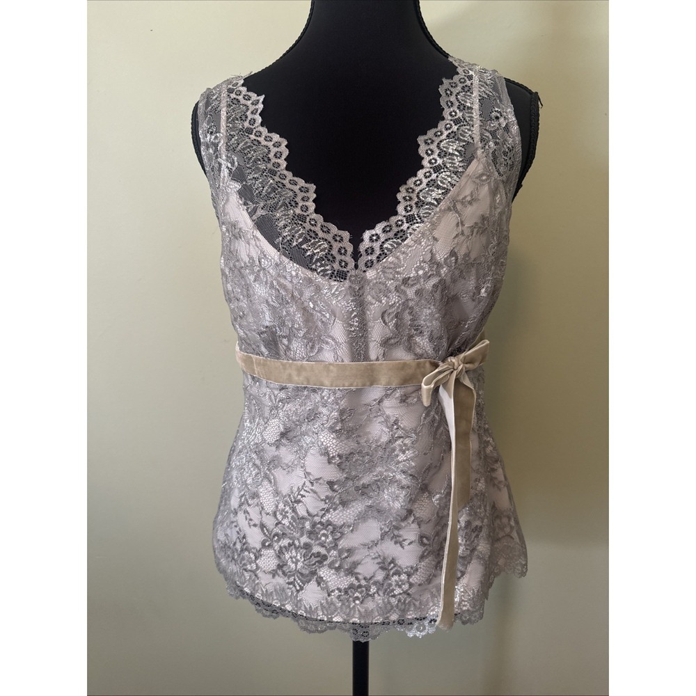 Vintage Y2K Ann Taylor LOFT Silver Metallic Lace Peplum Tank Top Size 2 NEW Tags